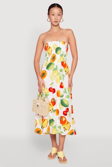 Almost Famous Assorted Fruit Smocked Dress