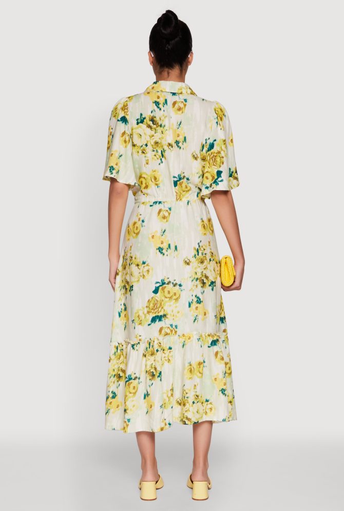 Floral Print Tiered Shirt Dress with Flounce Sleeves - Image 5