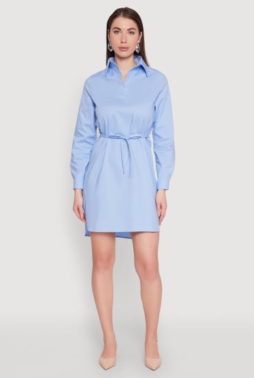 Poplin Tie Waist Belted Shirt Dress