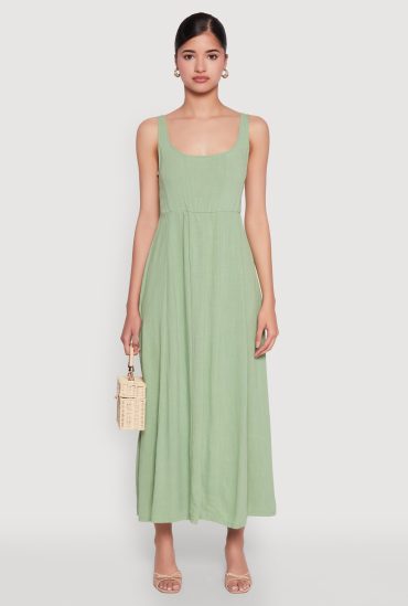 Linen Smocked Back Tank Dress