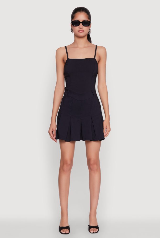 Square Neck Pleated Skater Dress - Image 2