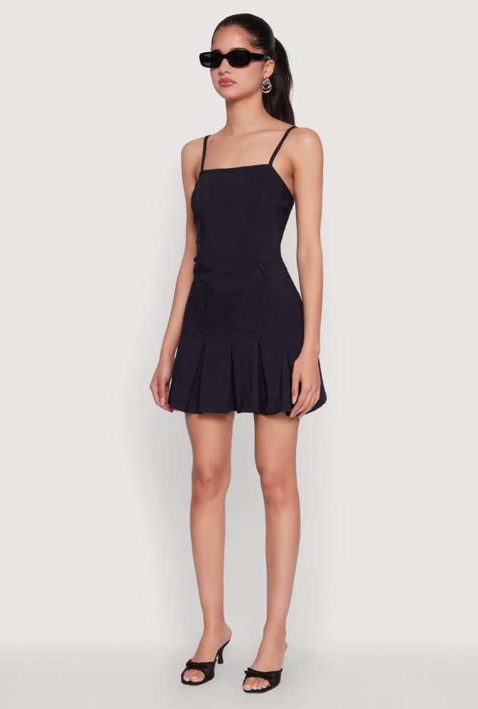 Square Neck Pleated Skater Dress - Image 3