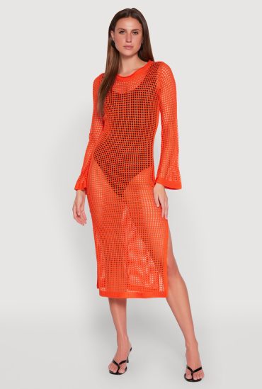 Almost Famous Crochet Side Slit Maxi Dress