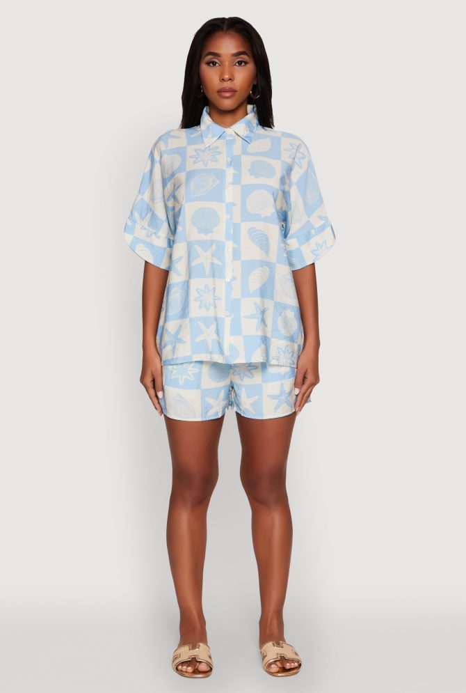 Beach Print Shirt with Short Sleeves and Classic Fit - Image 2