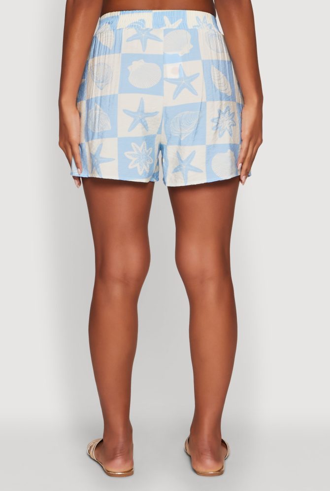 Trendy Crepe Knit High Waisted Beach Print Shorts - Image 5
