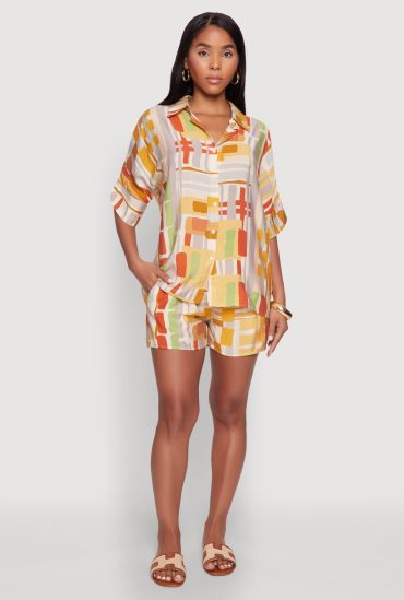 Abstract Geometric Print Airy Shorts