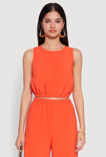 Elastic Waist Cropped Tank Top