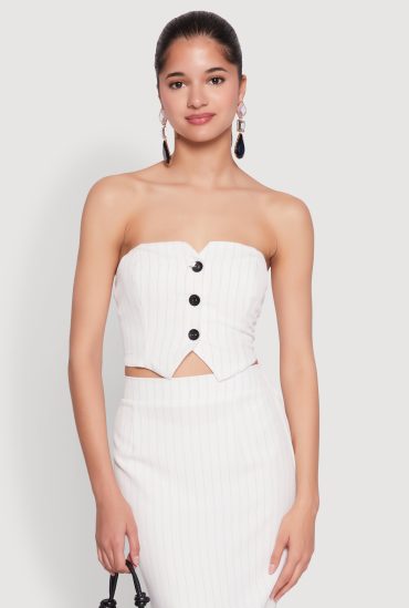 Pinstripe Button Front Strapless Top