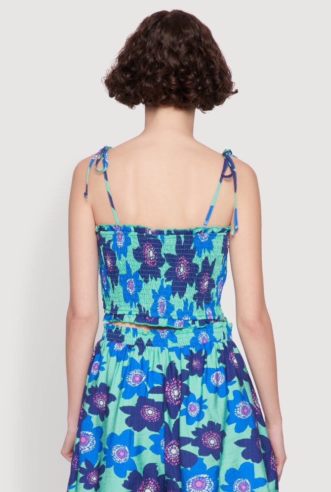 Floral Print Tie Strap Sweetheart Neckline Cami - Image 6