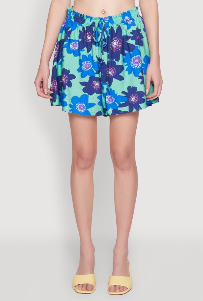 Trendy Gauze Knit Smocked Faux Drawstring Shorts - Image 3