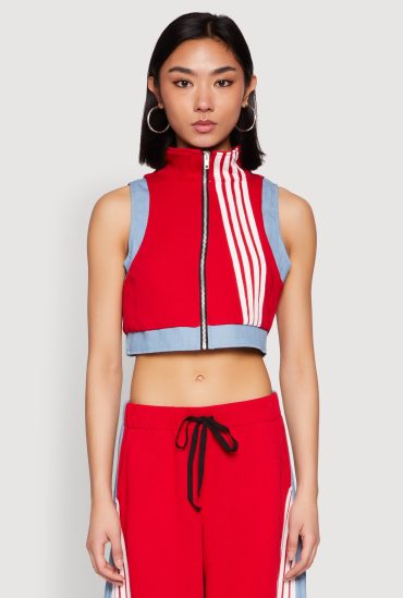 Denim Contrast Trim Crop Top