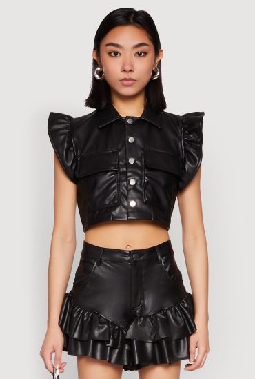 Flutter Sleeve Faux Leather Jacket