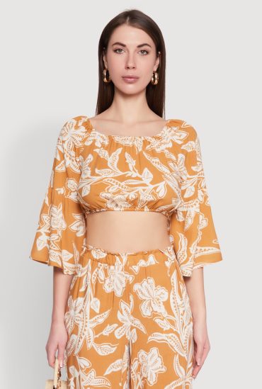 Spoon Jeans Boat Neck Bell Sleeve Crop Top