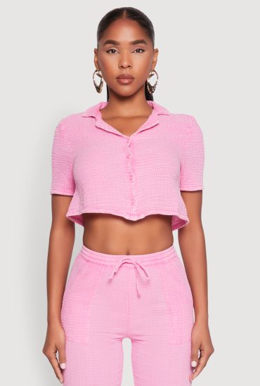 Spoon Jeans Gauze Knit Cropped Shirt