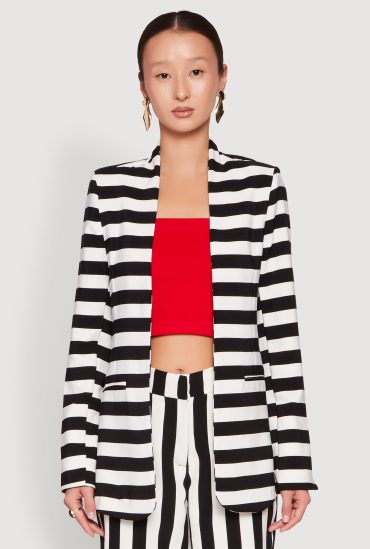 Striped Padded Shoulder Blazer