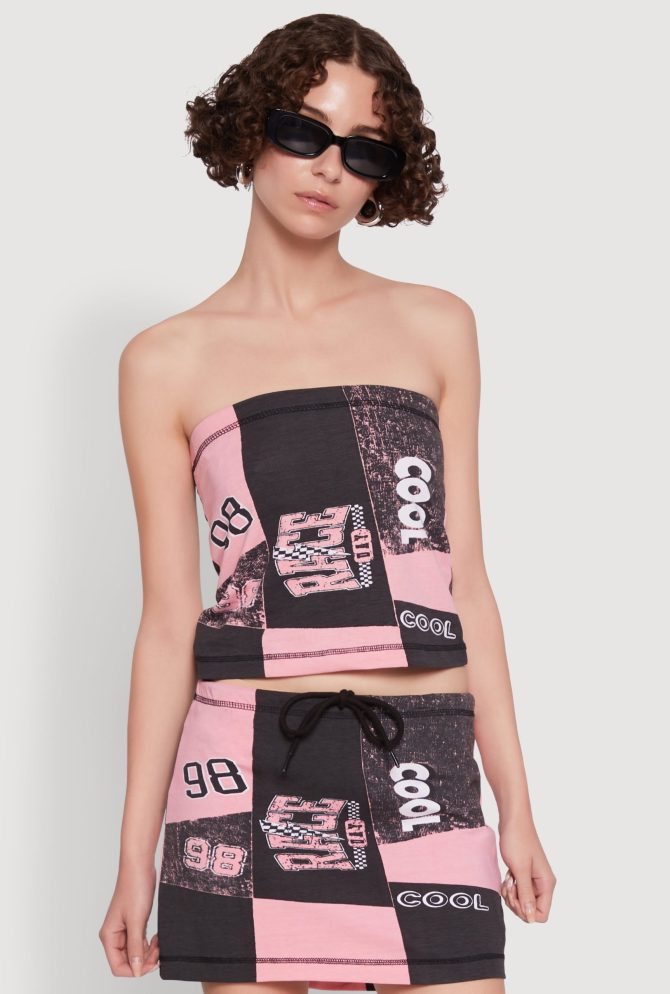 Race Day Patchwork Print Tube Top