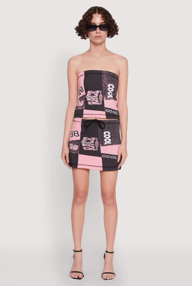 Race Day Patchwork Print Mini Skirt with Drawstring Waist - Image 2