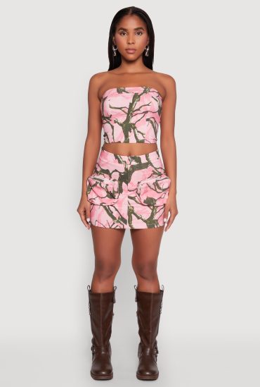 Hunter Camo Print Zip Cargo Pocket Skirt