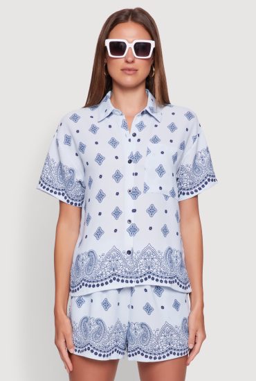 Crepe Knit Bandana Print Shirt