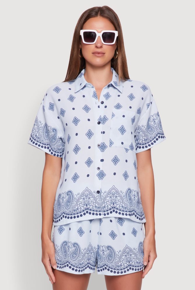 Crepe Knit Bandana Print Shirt