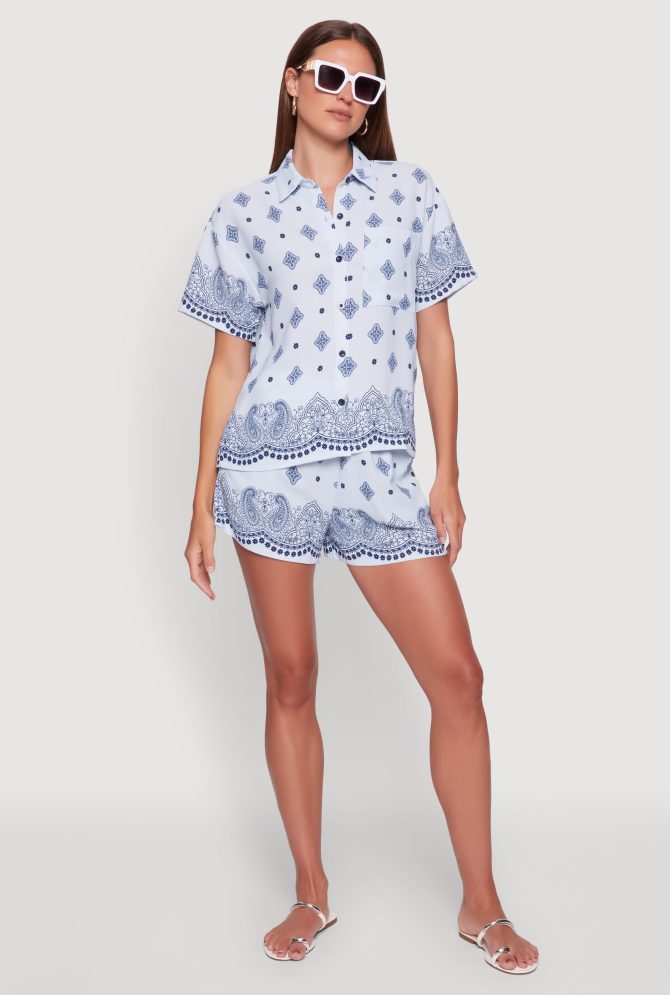 Crepe Knit Bandana Print Shirt - Image 2
