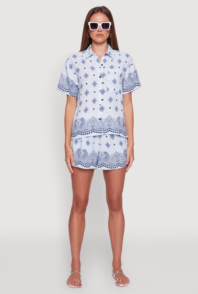 Crepe Knit Bandana Print Shirt - Image 3