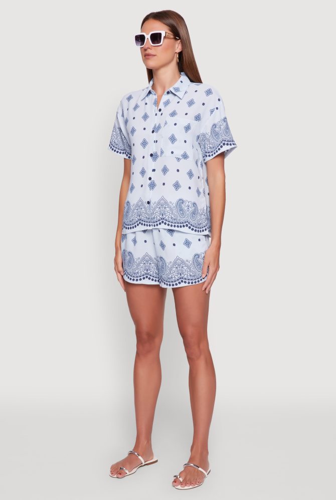Crepe Knit Bandana Print Shirt - Image 5