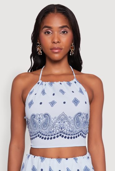 Bandana Print Cropped Halter Top