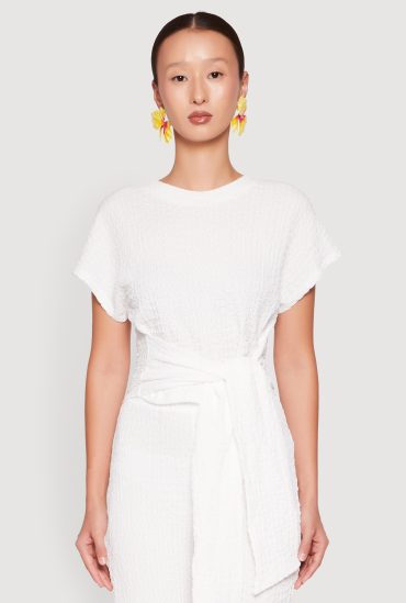 Tie Front Textured Knit Top