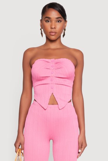 Ruched Textured Knit Tube Top