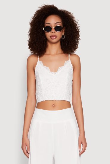 Lace Overlay Smocked Back Crop Top