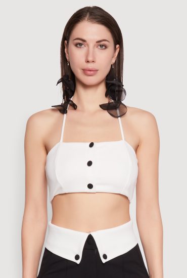 Faux Button Front Cropped Halter Top