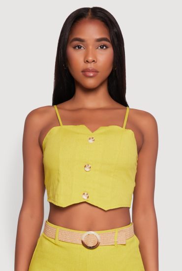 Button Detail Smocked Crop Top