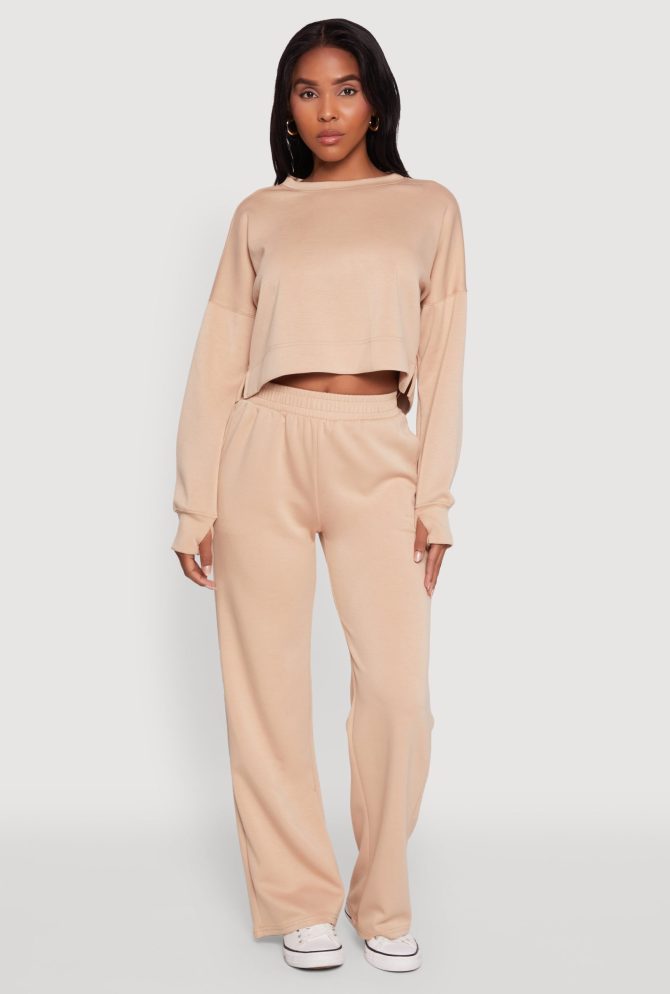 Crew Neck Long Sleeve Crop Top - Image 2