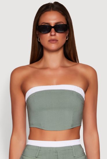 Contrast Trim Zip Back Crop Top