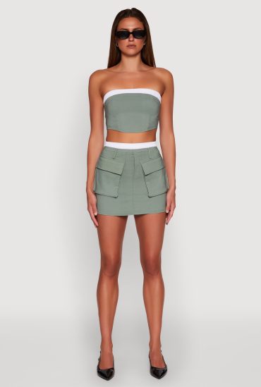 Contrast Waistband Cargo Pocket Skort