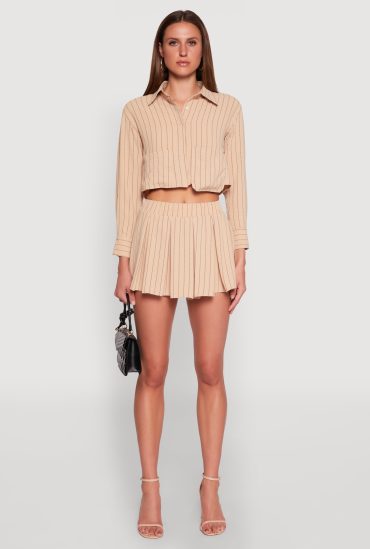 Airy Striped Mini Pleated Skirt