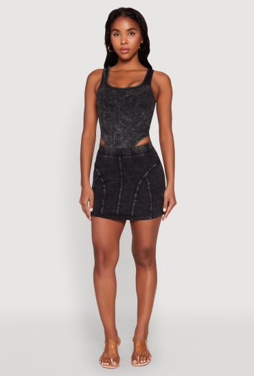 Mineral Wash High Waist Mini Skirt