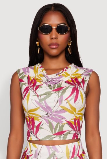 Floral Print Cowl Neck Crop Top