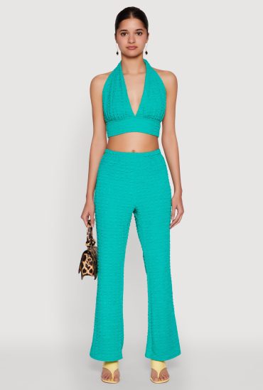 Bubble Knit Flared Leg Pants