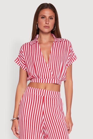 Faux Wrap Striped Crop Top
