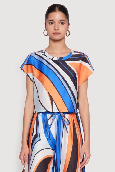 Printed Cap Sleeve Satin Top
