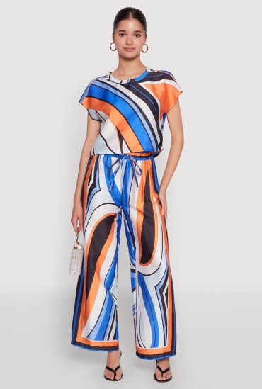 Printed Wide Leg Satin Pants