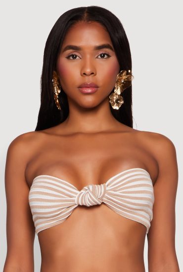 Striped Knot Front Knit Bandeau Top