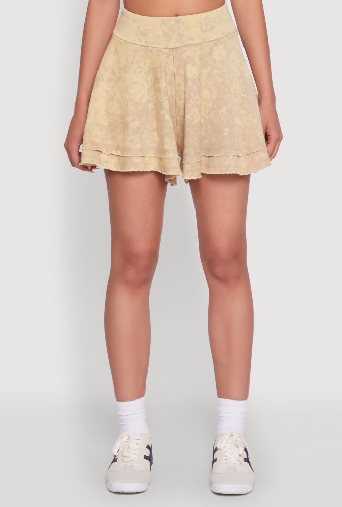 Trendy Mineral Wash Ruffle Tiered High Waisted Shorts - Image 3