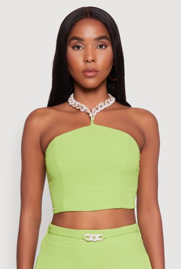 Airy Chain Strap Smocked Back Halter Top