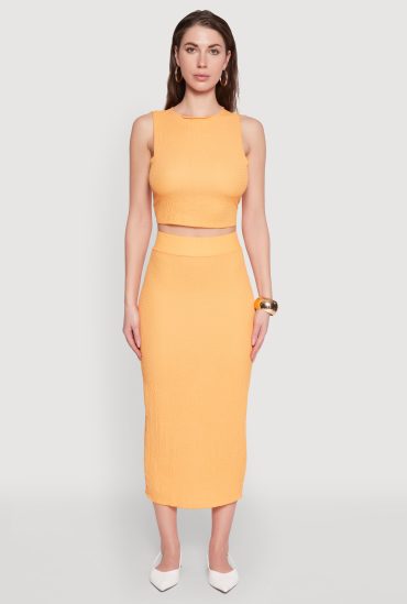 Textured Knit Midi Pencil Skirt