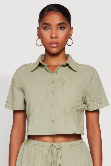 Haute Monde Decorative Stitch Cropped Shirt