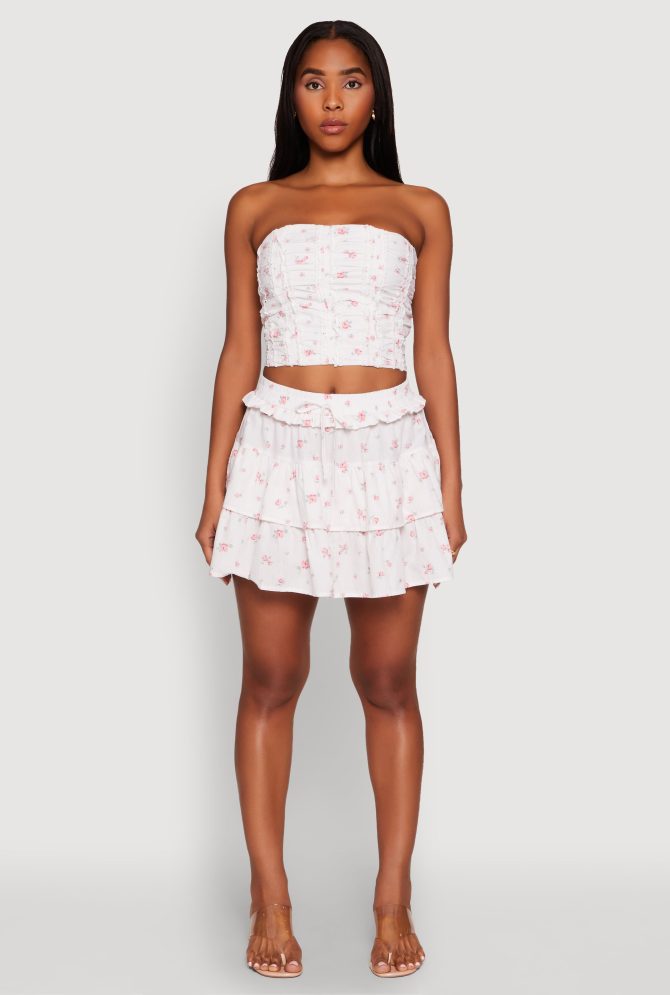 Iris Floral Print Lace Detail Cropped Tube Top - Image 2