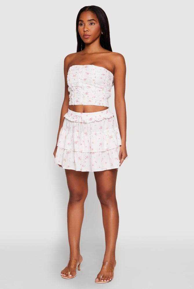 Iris Floral Print Lace Detail Cropped Tube Top - Image 5